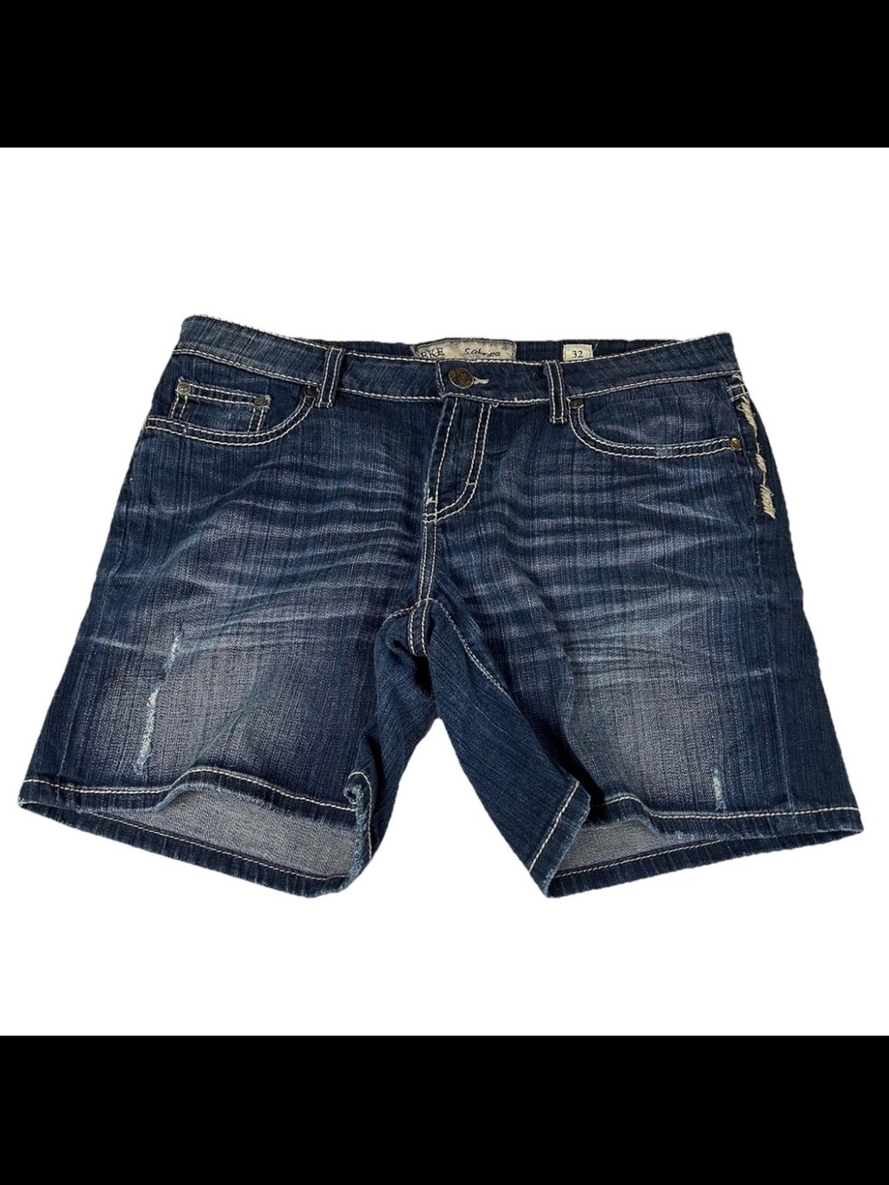 BKE Women’s Size 32 Sabrina Jean Shorts Denim Mid Rise Dark Wash Blue #1395